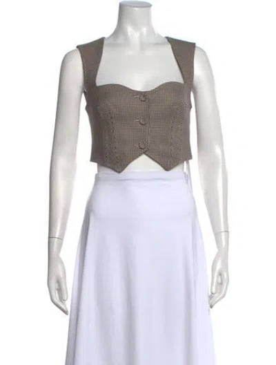 Pre-owned Acler Houndstooth Print Square Neckline Crop Top In Green