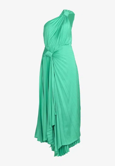 Acler Illoura Pleated One-shoulder Midi Dress In Green