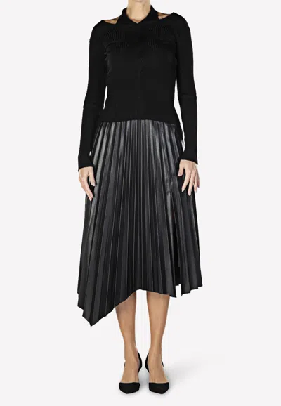Acler Jayla Pleated Asymmetrical Midi Skirt In Vegan Leather In Black