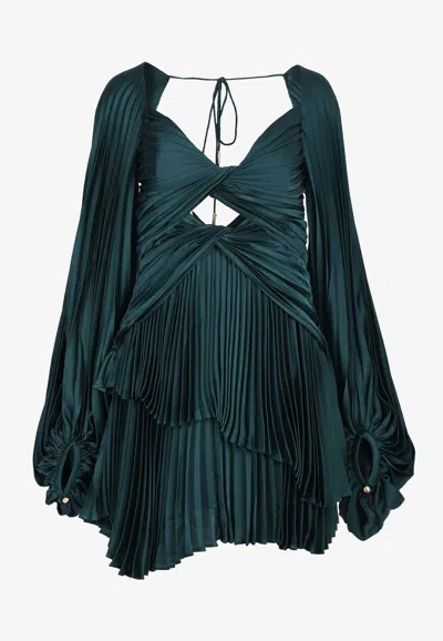Acler Jeffcott Satin Plisse Mini Dress In Green