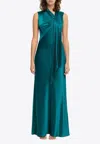 Acler Jeffries Draped Satin Maxi Dress In Green