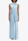 Acler Jeffries Draped Satin Maxi Dress In Light Blue