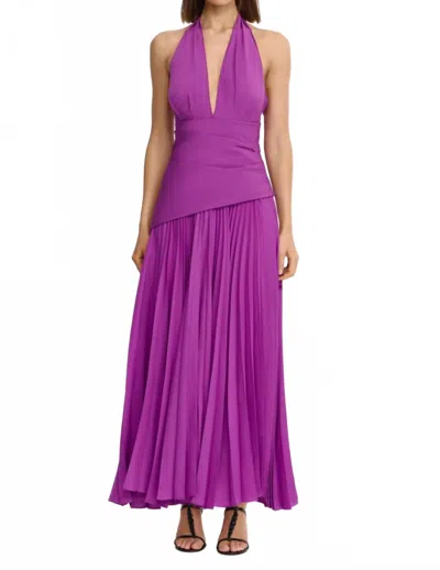 Acler Kerrison Pleat Maxi Halter Gown In Purple