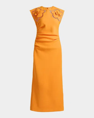 Acler Koda Floral Cut-out Crepe Sheath Midi Dress In Orange