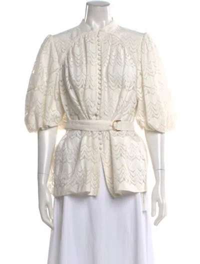 Pre-owned Acler Lace Pattern Short Sleeve Blouse In White
