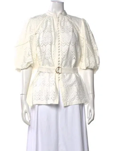 Pre-owned Acler Lace Pattern Short Sleeve Blouse In White