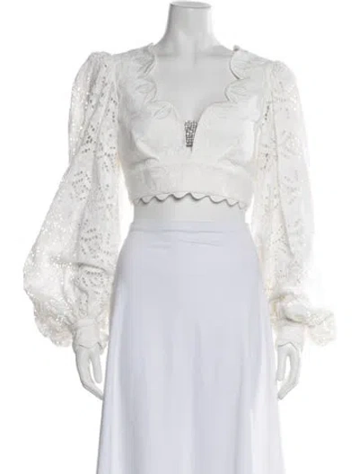 Pre-owned Acler Lace Pattern V-neck Crop Top In White