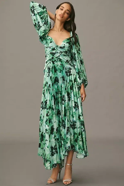 Acler Larimer Long-sleeve V-neck Asymmetrical Midi Dress In Green