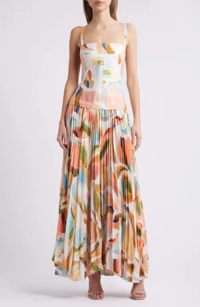 ACLER ACLER LEASGILL ABSTRACT PRINT OPEN BACK LINEN BLEND MAXI DRESS