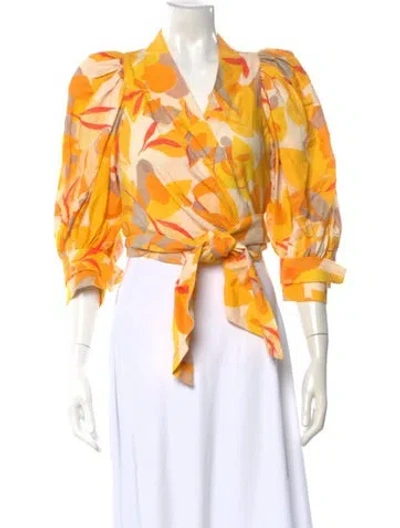 Pre-owned Acler Linen Floral Print Blouse In Yellow