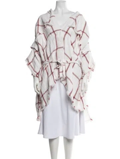 Pre-owned Acler Linen Plaid Print Jacket In White