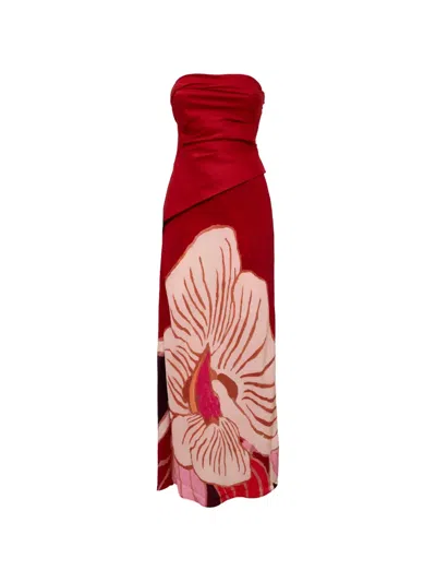 Acler Lingle Floral-print Strapless Maxi Dress In Red