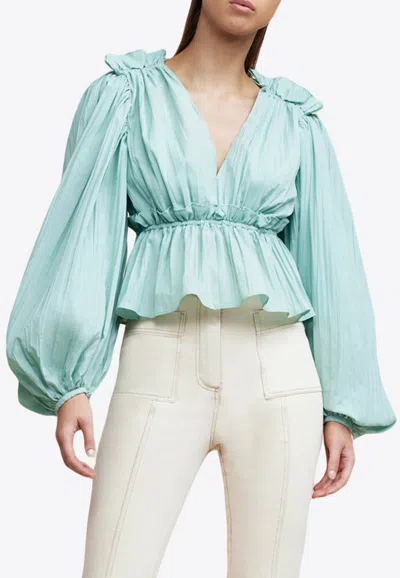 Acler Lyall Puff-sleeved Cropped Blouse In Blue
