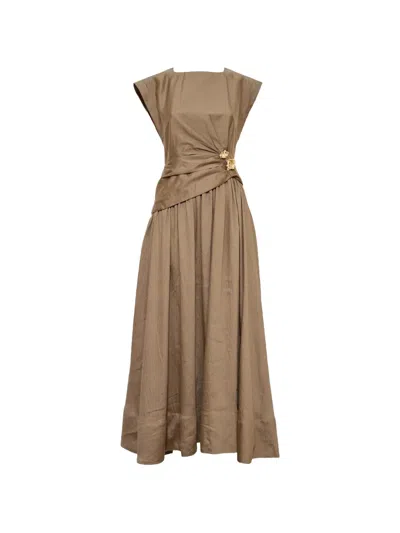 Acler Mannersly Gathered-waist Maxi Dress In Brown