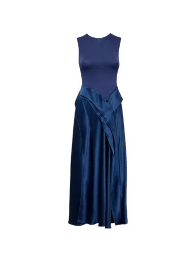 Acler Medici Draped Maxi Dress In Blue