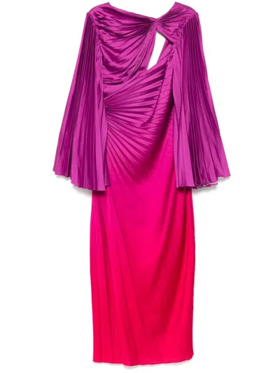 Acler Tillington Pleated Long Sleeve Maxi Dress In Raspberry Ombre