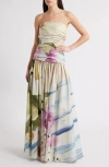 Acler Nershall Print Strapless Gown In Multi