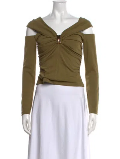 Pre-owned Acler Off-the-shoulder Long Sleeve Top In Green