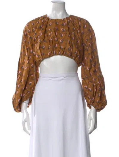 Pre-owned Acler Patterned Crew Neck Crop Top In Brown