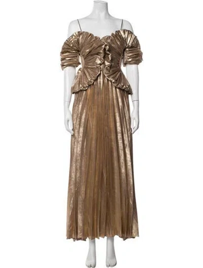 Pre-owned Acler Patterned Long Dress W/ Tags In Brown