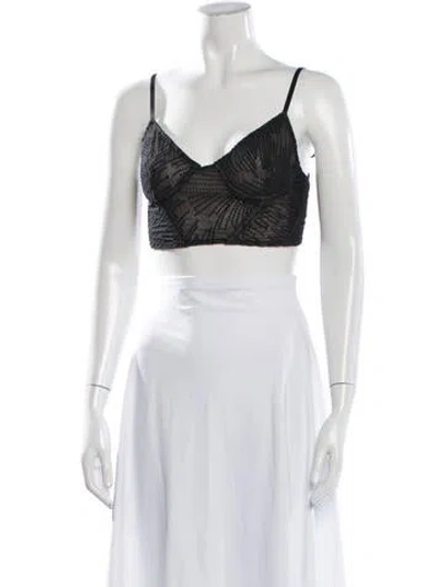 Pre-owned Acler Patterned V-neck Crop Top In Black
