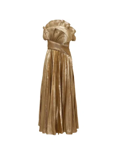 Acler Penda Pleated Ruffled Dress In Gold