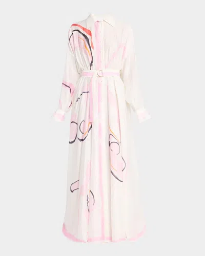 Acler Pennar Belted Long-sleeve Maxi Dress In Blush Abstract
