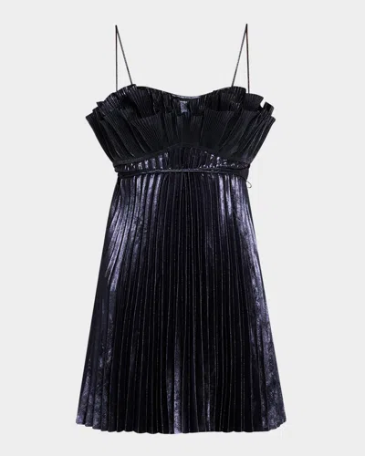 Acler Pithill Pleated Metallic Mini Dress In Blue