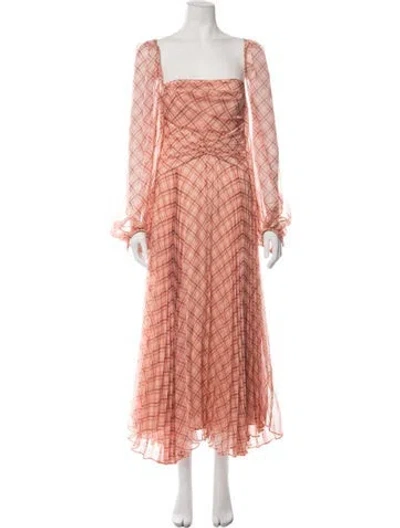 Pre-owned Acler Plaid Print Long Dress In Orange