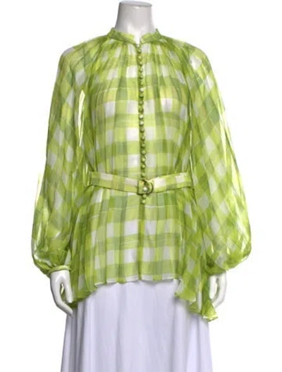 Pre-owned Acler Plaid Print Long Sleeve Blouse In Green