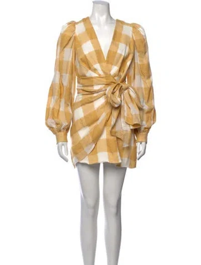 Pre-owned Acler Plaid Print Mini Dress In Brown