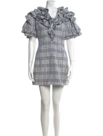 Pre-owned Acler Plaid Print Mini Dress In White
