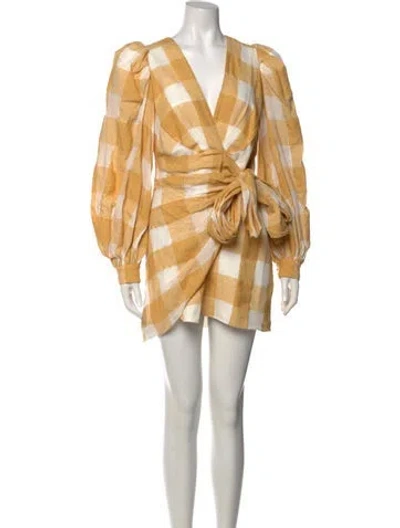 Pre-owned Acler Plaid Print Mini Dress In Yellow