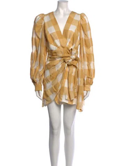 Pre-owned Acler Plaid Print Mini Dress In Yellow
