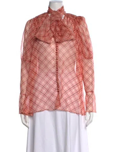 Pre-owned Acler Plaid Print Tie Neck Blouse In Neutral