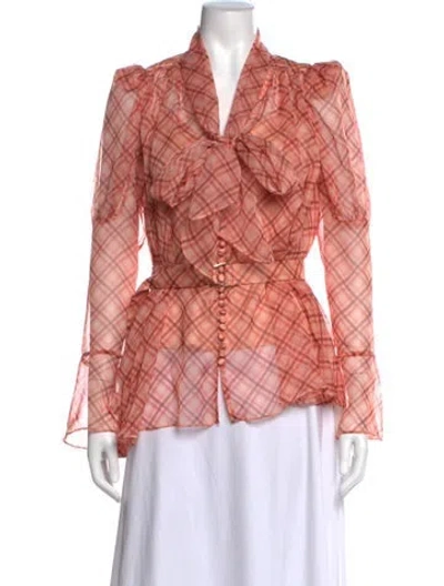 Pre-owned Acler Plaid Print Tie Neck Blouse In Neutrals