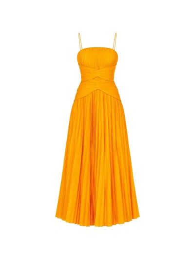 Acler Pleated Crossover-waist Midi Dress In Orange