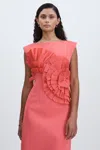 Acler Pleated Ruffle Fitted Dress In Red