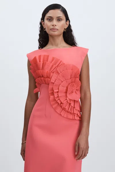 Acler Pleated Ruffle Fitted Midi Dress In Red
