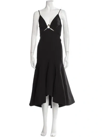 Pre-owned Acler Plunge Neckline Midi Length Dress In Black
