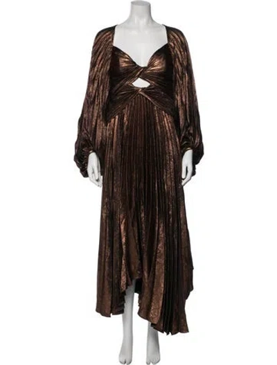 Pre-owned Acler Plunge Neckline Midi Length Dress W/ Tags In Brown