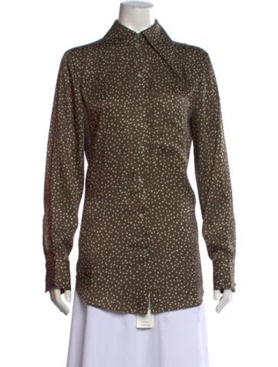 Pre-owned Acler Polka Dot Print Long Sleeve Button-up Top In Brown