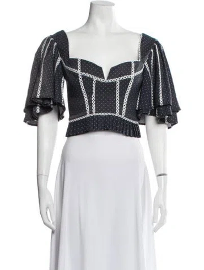 Pre-owned Acler Polka Dot Print Square Neckline Blouse In Blue/white