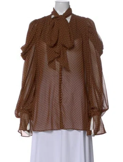 Pre-owned Acler Polka Dot Print Tie Neck Blouse In Brown