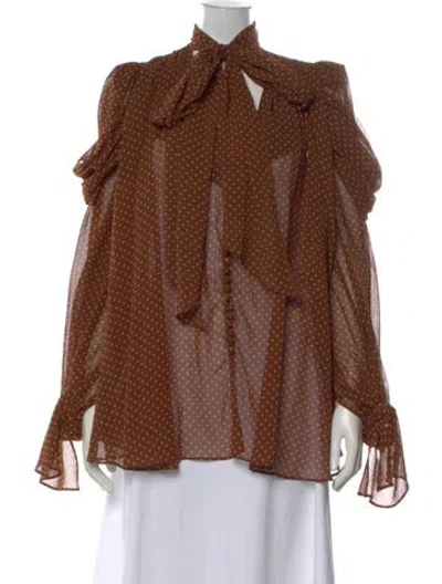 Pre-owned Acler Polka Dot Print Tie Neck Blouse In Brown