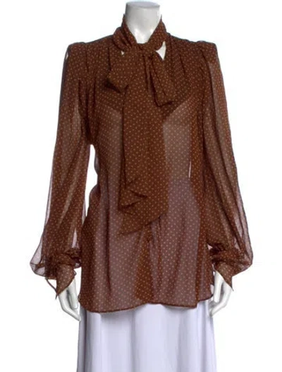 Pre-owned Acler Polka Dot Print Tie Neck Blouse In Brown