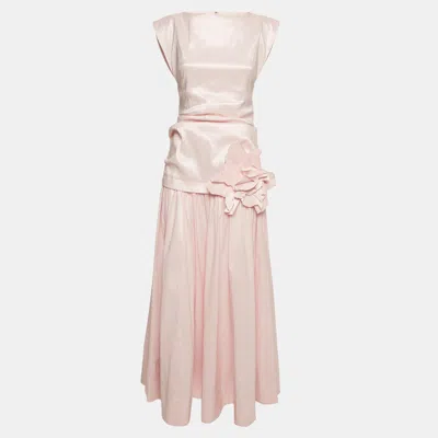 Pre-owned Acler Powder Pink Floral Applique Silk Blend Delph Maxi Dress S