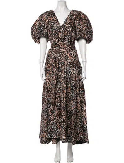 Pre-owned Acler Printed Long Dress In Black/orange