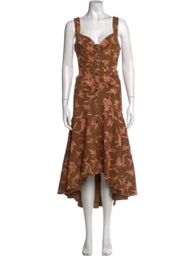 Pre-owned Acler Printed Long Dress W/ Tags In Brown