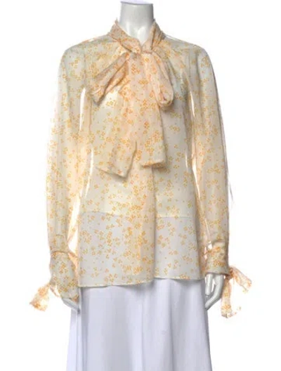 Pre-owned Acler Printed Tie Neck Blouse In Yellow